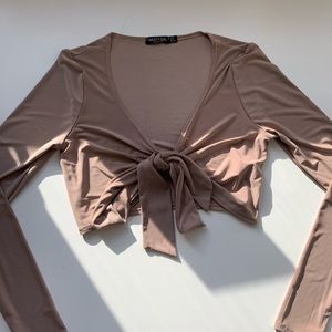 Champagne colored & tie-at-the-front blouse